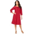 thumbnail image 1 of Roaman's Women's Plus Size Plus-Size 3/4 Sleeve Boatneck Lace Swing Dress, 1 of 6