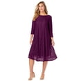 thumbnail image 1 of Roaman's Women's Plus Size Plus-Size 3/4 Sleeve Boatneck Lace Swing Dress, 1 of 3