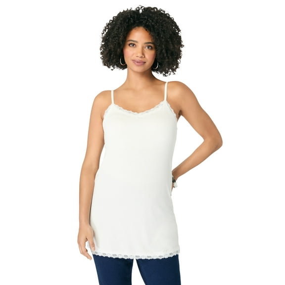 Roaman's Women's Plus Size Lace Trim Knit Cami With Adjustable Straps