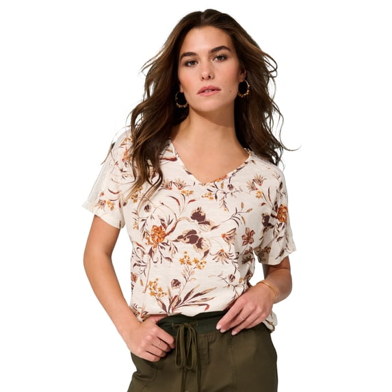 Roaman's Women's Plus Size Lace Trimmed Textured Tee