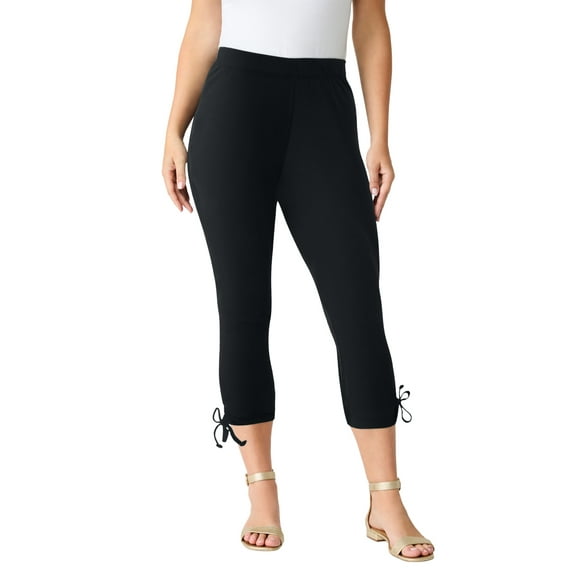 Roaman's Women's Plus Size Side Tie Ruched Capri