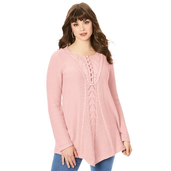 Roaman's Women's Plus Size Lace Yoke Pullover Sweater