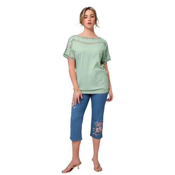 Roaman's Women's Plus Size Ladder Stitch Tee