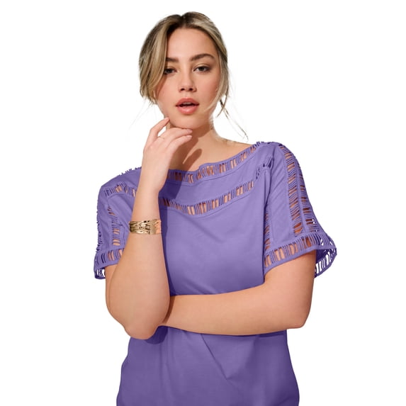 Roaman's Women's Plus Size Ladder Stitch Tee