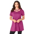 thumbnail image 1 of Roaman's Women's Plus Size Ultimate Lattice Neck Short Sleeve Tunic, 1 of 4