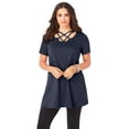 thumbnail image 1 of Roaman's Women's Plus Size Ultimate Lattice Neck Short Sleeve Tunic, 1 of 5