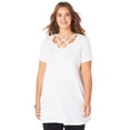 thumbnail image 1 of Roaman's Women's Plus Size Ultimate Lattice Neck Short Sleeve Tunic, 1 of 4
