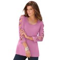 thumbnail image 1 of Roaman's Women's Plus Size Lattice-Sleeve Ultimate Tee Shirt, 1 of 6