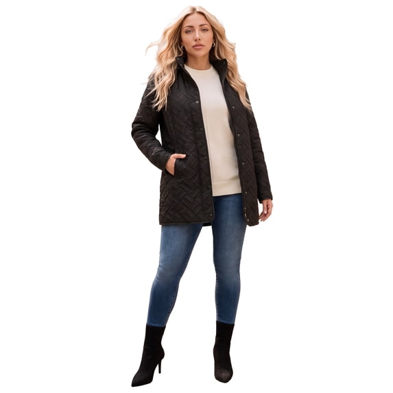 Roaman's Women's Plus Size Leather Trim Quilted Jacket