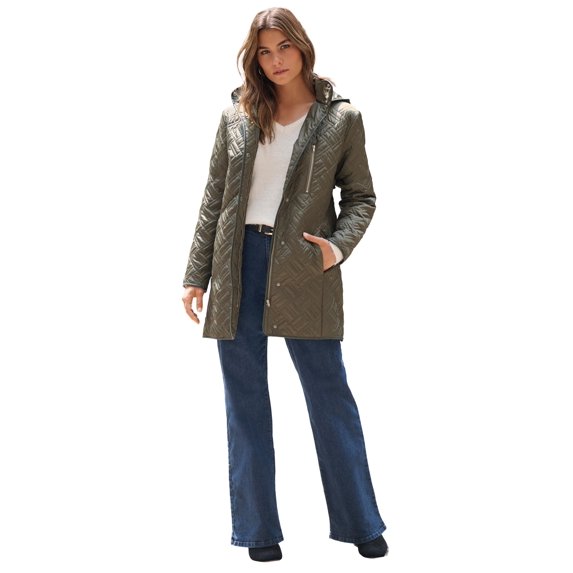 Roaman's Women's Plus Size Leather Trim Quilted Jacket