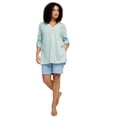thumbnail image 1 of Roaman's Women's Plus Size Linen-Blend Y-Neck Roll-Tab Sleeve Tunic, 1 of 3