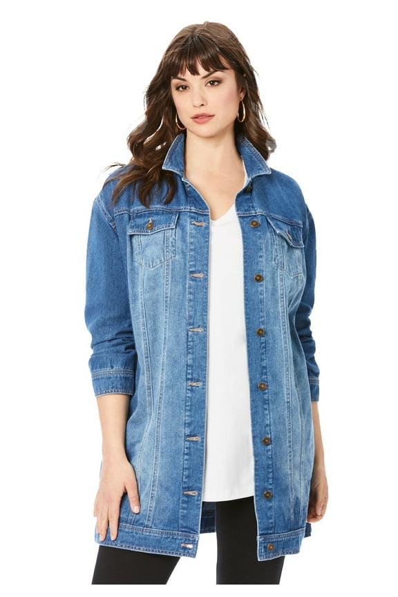 Women's Plus Size Long Denim Jacket