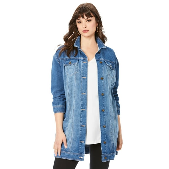Roaman's Women's Plus Size Long Denim Jacket