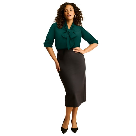 Roaman's Women's Plus Size Long Sleeve Bow Blouse