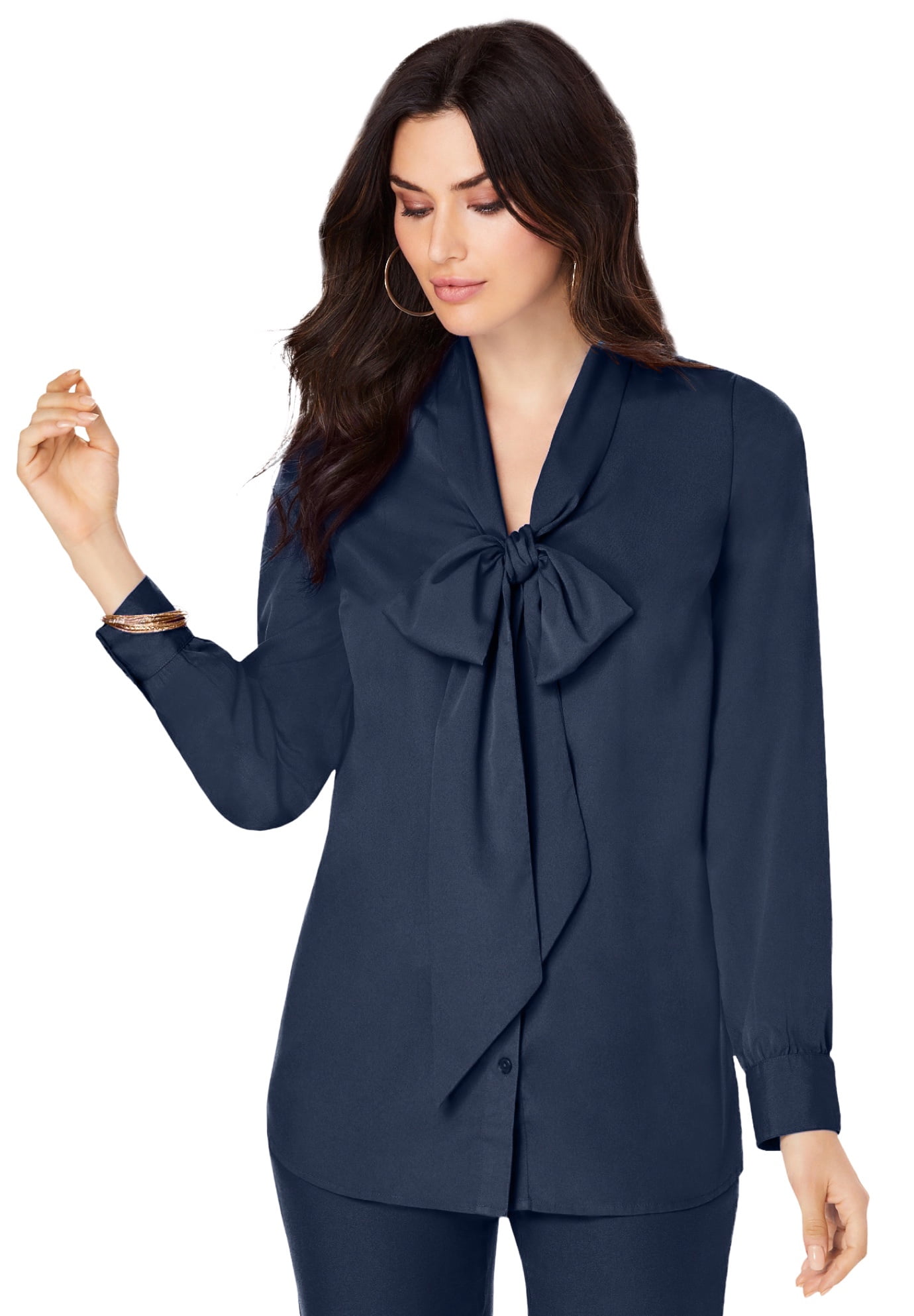Luxe Plus Size Half Button Long Sleeve Blouse