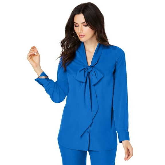 Roaman's Women's Plus Size Long Sleeve Bow Blouse