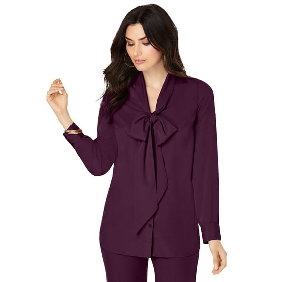 Roaman's Women's Plus Size Long Sleeve Bow Blouse