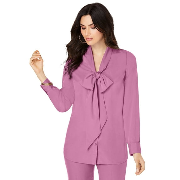 Roaman's Women's Plus Size Long Sleeve Bow Blouse