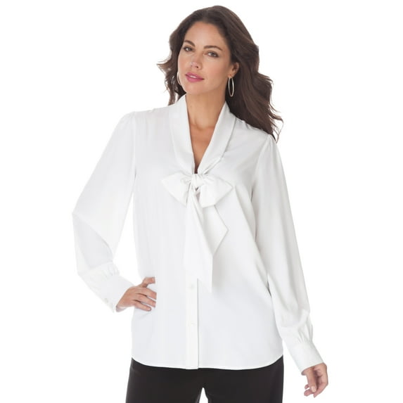 Roaman's Women's Plus Size Long Sleeve Bow Blouse