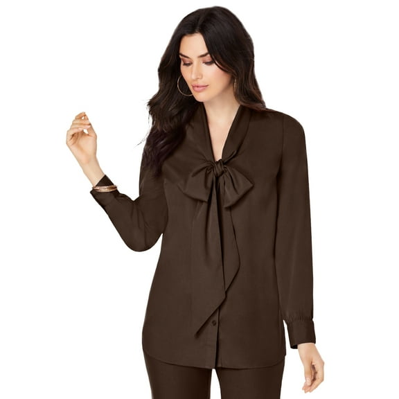 Roaman's Women's Plus Size Long Sleeve Bow Blouse