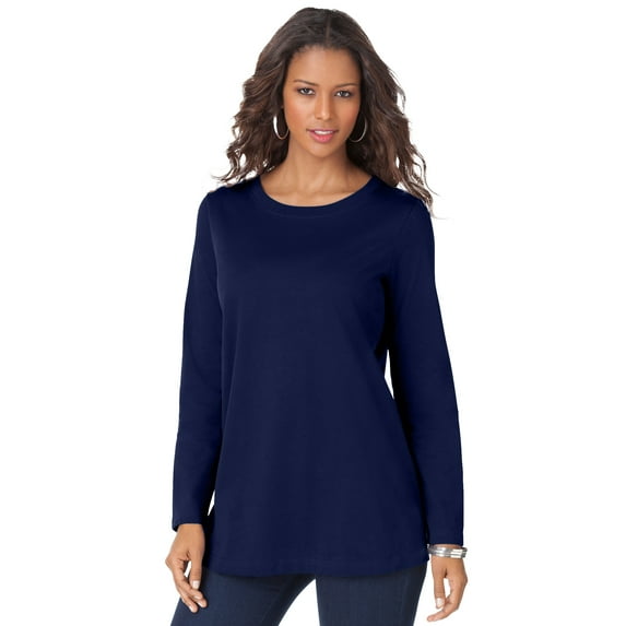 Roaman's Women's Plus Size Ultimate Cotton Crewneck Long Sleeve Tee