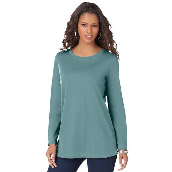 Roaman's Women's Plus Size Ultimate Cotton Crewneck Long Sleeve Tee