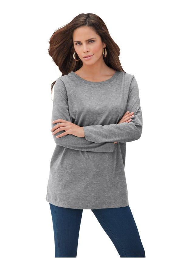 Women's Plus Size Cotton Ultimate Long Sleeve Crewneck Tee