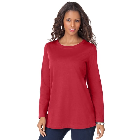 Roaman's Women's Plus Size Cotton Ultimate Long Sleeve Crewneck Tee