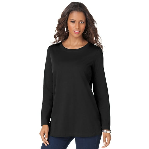 Roaman's Women's Plus Size Ultimate Cotton Crewneck Long Sleeve Tee