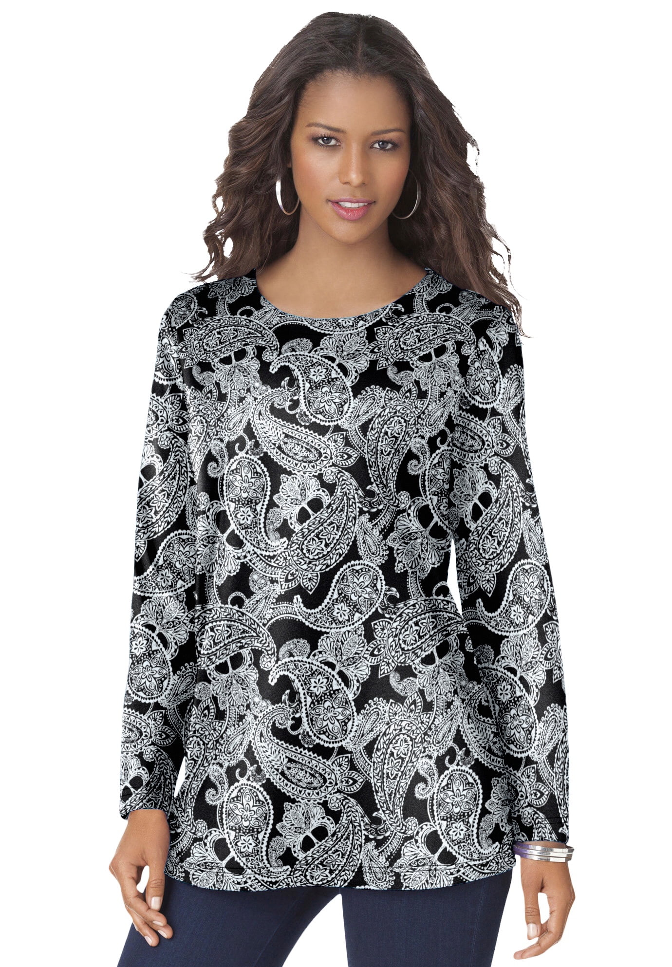 Roaman's Women's Plus Size Plus Size Cotton Ultimate Long Sleeve ...