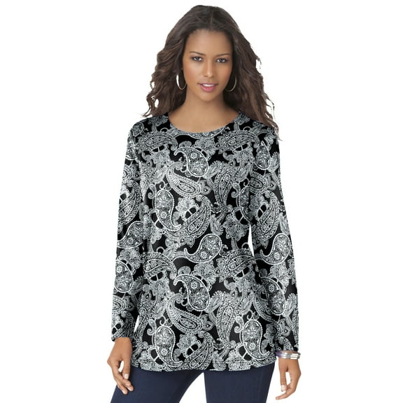 Roaman's Women's Plus Size Cotton Ultimate Long Sleeve Crewneck Tee