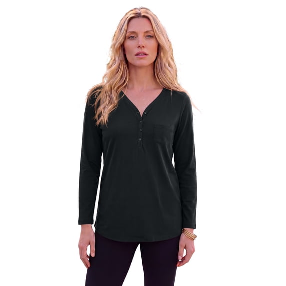 Roaman's Women's Plus Size Long Sleeve Sweetheart Henley Tee