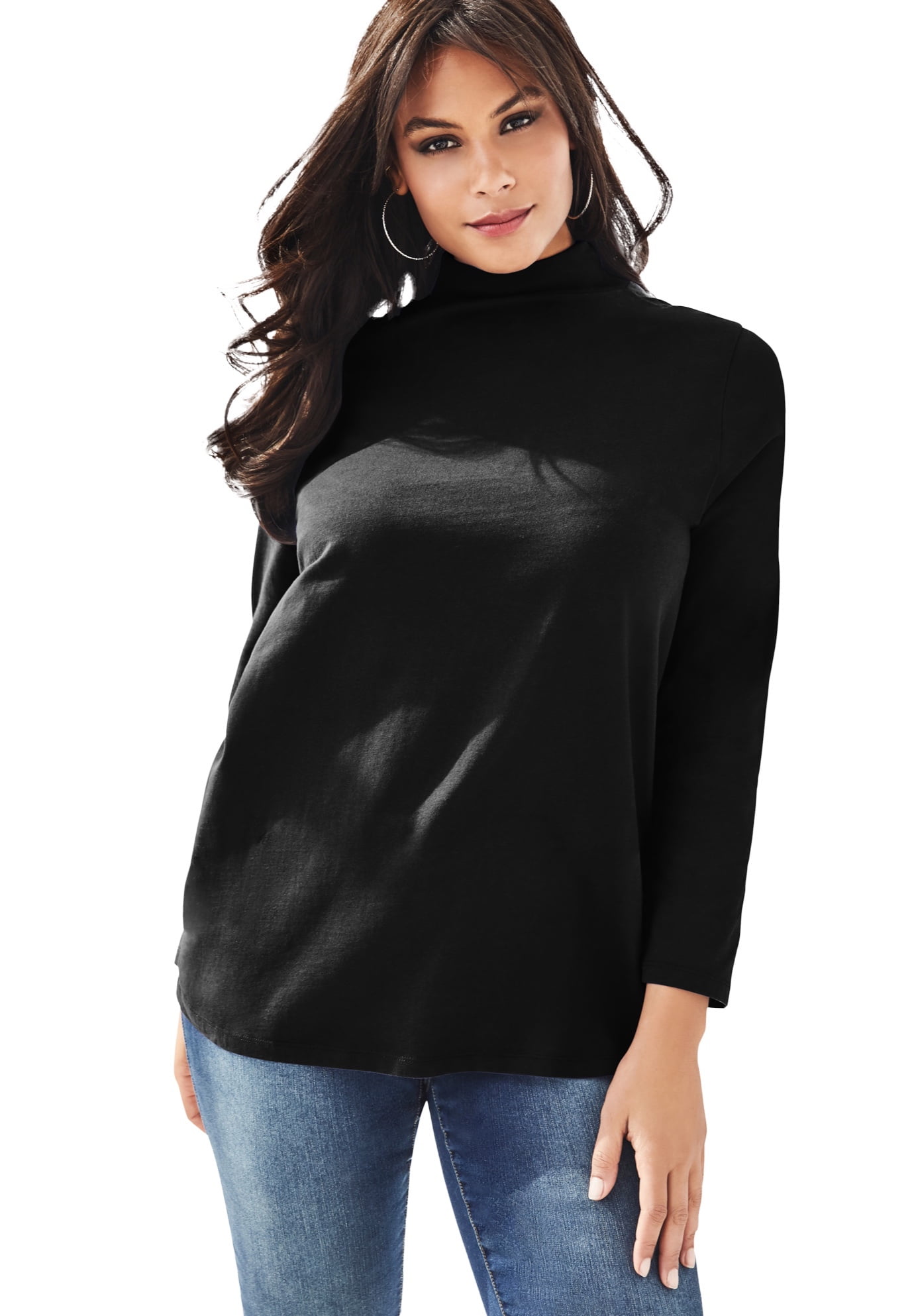 Roaman's Women's Plus Size Long-Sleeve Mockneck Ultimate Tee Mock ...