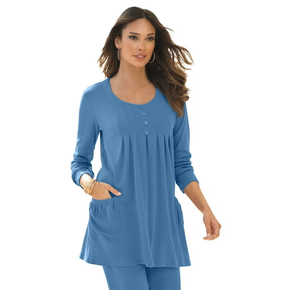 Roaman's Women's Plus Size Two Pocket Long Sleeve Soft Knit Swing Tunic