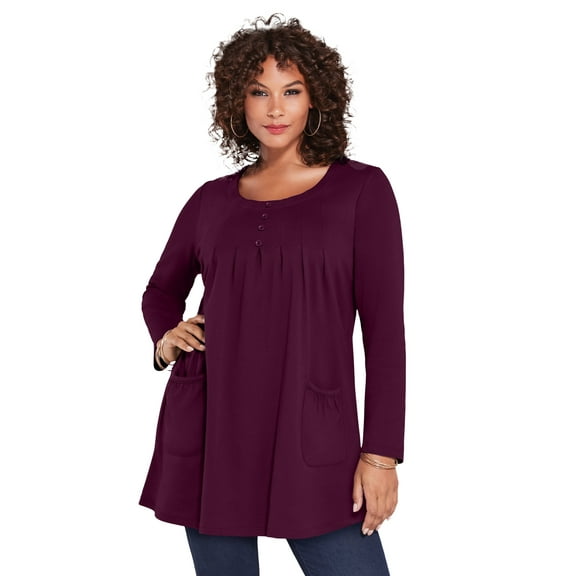 Roaman's Women's Plus Size Two Pocket Long Sleeve Soft Knit Swing Tunic