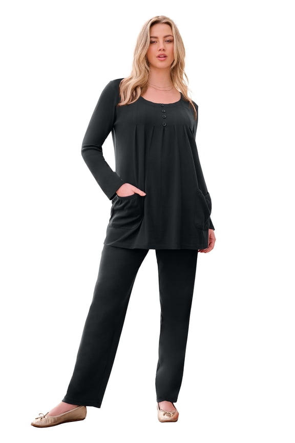 Women's Plus Size Two Pocket Long Sleeve Soft Knit Swing Tunic