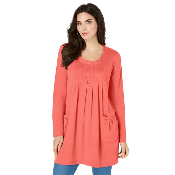 Roaman's Women's Plus Size Two Pocket Long Sleeve Soft Knit Swing Tunic