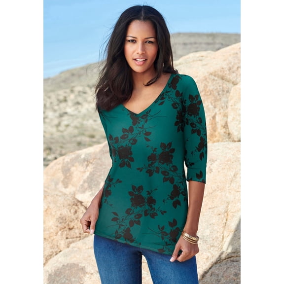 Roaman's Women's Plus Size Ultimate Long Sleeve V Neck Tee