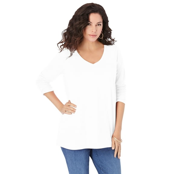 Roaman's Women's Plus Size Ultimate Long Sleeve V Neck Tee