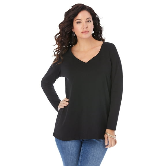 Roaman's Women's Plus Size Ultimate Long Sleeve V Neck Tee