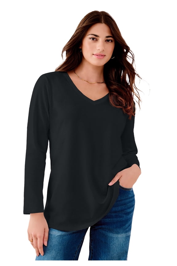 Women's Plus Size Ultimate Long Sleeve V Neck Tee