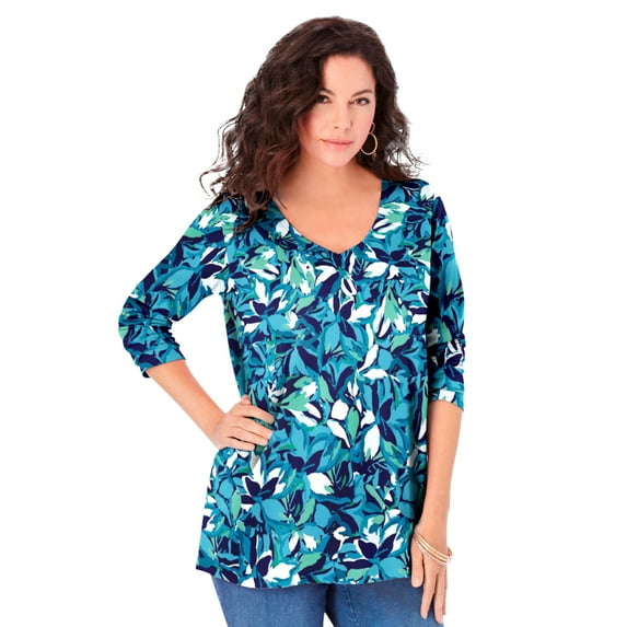 Roaman's Women's Plus Size Ultimate Long Sleeve V Neck Tee