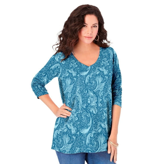 Roaman's Women's Plus Size Ultimate Long Sleeve V Neck Tee