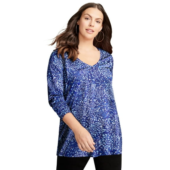 Roaman's Women's Plus Size Ultimate Long Sleeve V Neck Tee