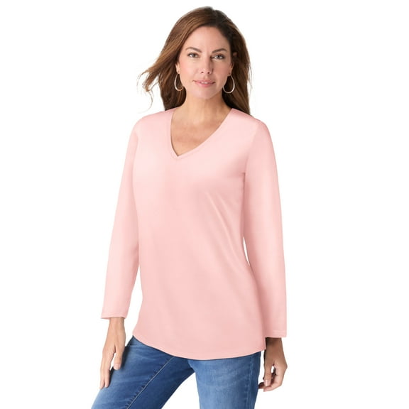 Roaman's Women's Plus Size Ultimate Long Sleeve V Neck Tee