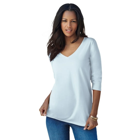 Roaman's Women's Plus Size Ultimate Long Sleeve V Neck Tee