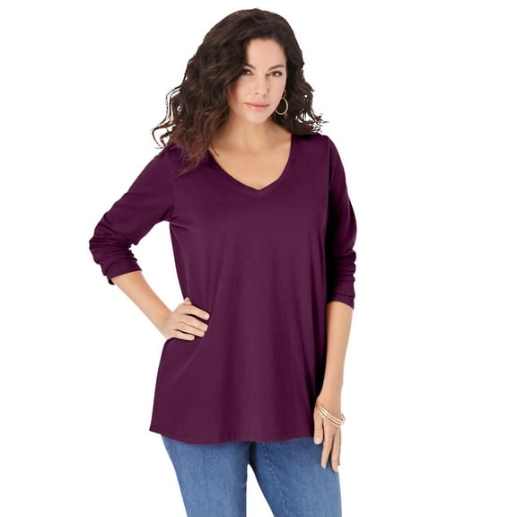 Roaman's Women's Plus Size Ultimate Long Sleeve V Neck Tee