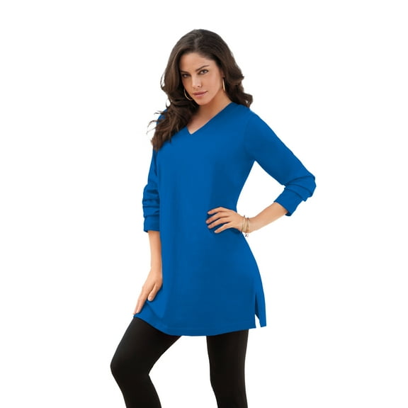Roaman's Women's Plus Size Cotton Ultimate Long Sleeve V-Neck Tunic