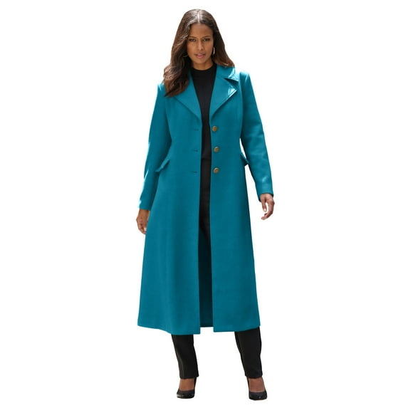 Roaman's Women's Plus Size Long Tailored Wool Blend Coat
