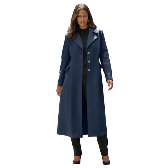 Roaman's Women's Plus Size Long Tailored Wool Blend Coat